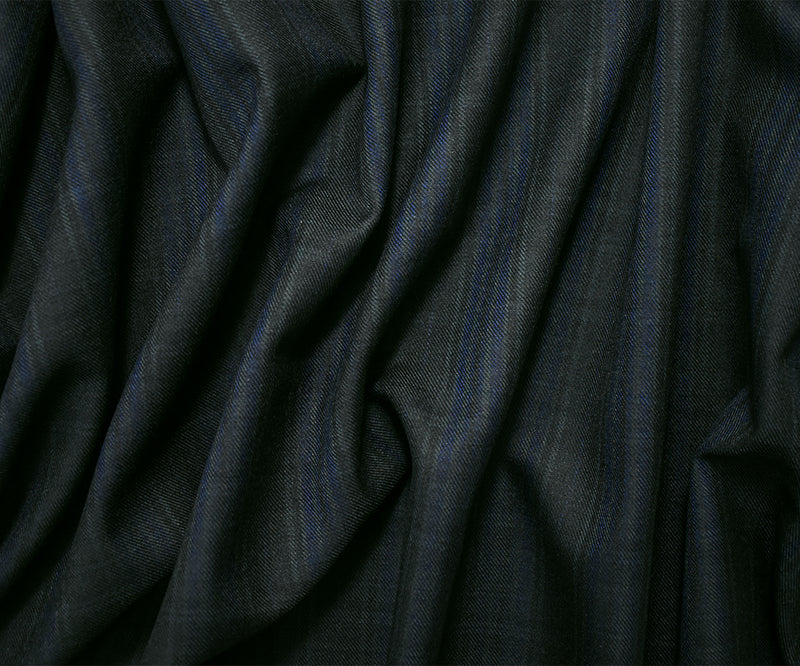 Deep Black-Blue-Multi Japanese Wool-Poly Plaid Twill Woven Suiting Fabric