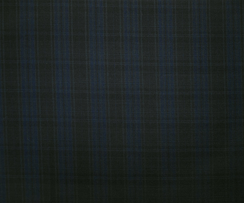 Deep Black-Blue-Multi Japanese Wool-Poly Plaid Twill Woven Suiting Fabric