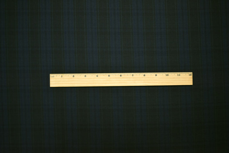 Deep Black-Blue-Multi Japanese Wool-Poly Plaid Twill Woven Suiting Fabric