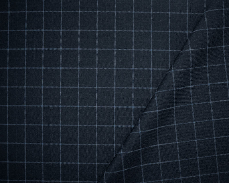 Deep Navy-Blue Wool-Polyester Japanese Check-Plaid Woven Shirting Fabric
