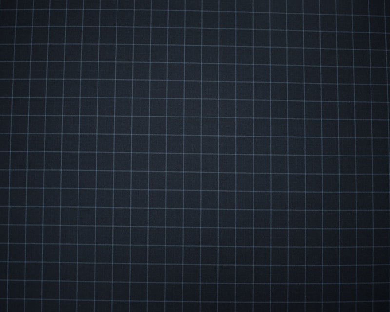 Deep Navy-Blue Wool-Polyester Japanese Check-Plaid Woven Shirting Fabric