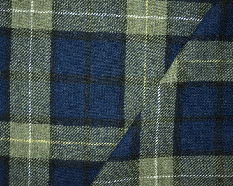 Navy-Green-Multi Wool-Poly Plaid Twill Woven Jacketing Fabric