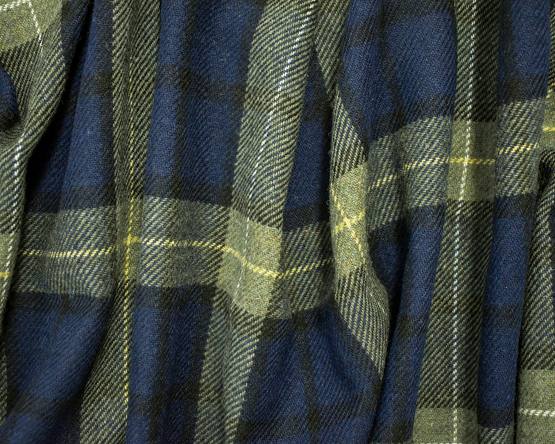 Navy-Green-Multi Wool-Poly Plaid Twill Woven Jacketing Fabric
