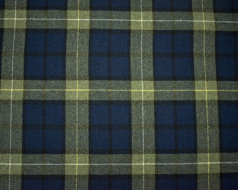 Navy-Green-Multi Wool-Poly Plaid Twill Woven Jacketing Fabric