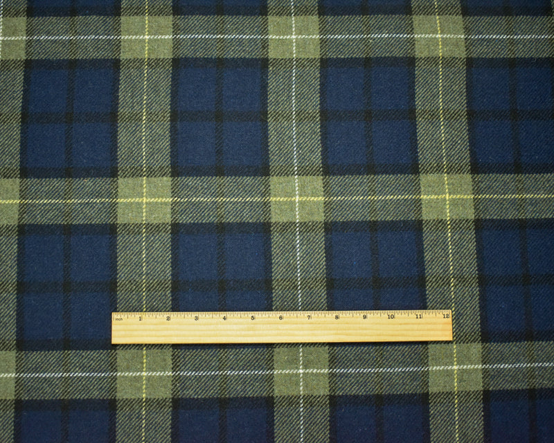 Navy-Green-Multi Wool-Poly Plaid Twill Woven Jacketing Fabric