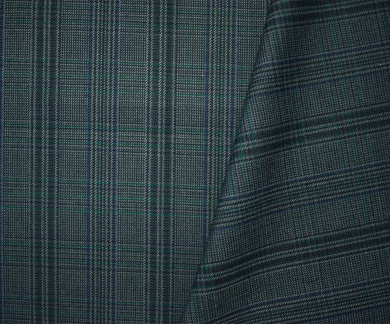 Green-Blue-Multi Wool-Poly Japanese Plaid Woven Suiting Fabric