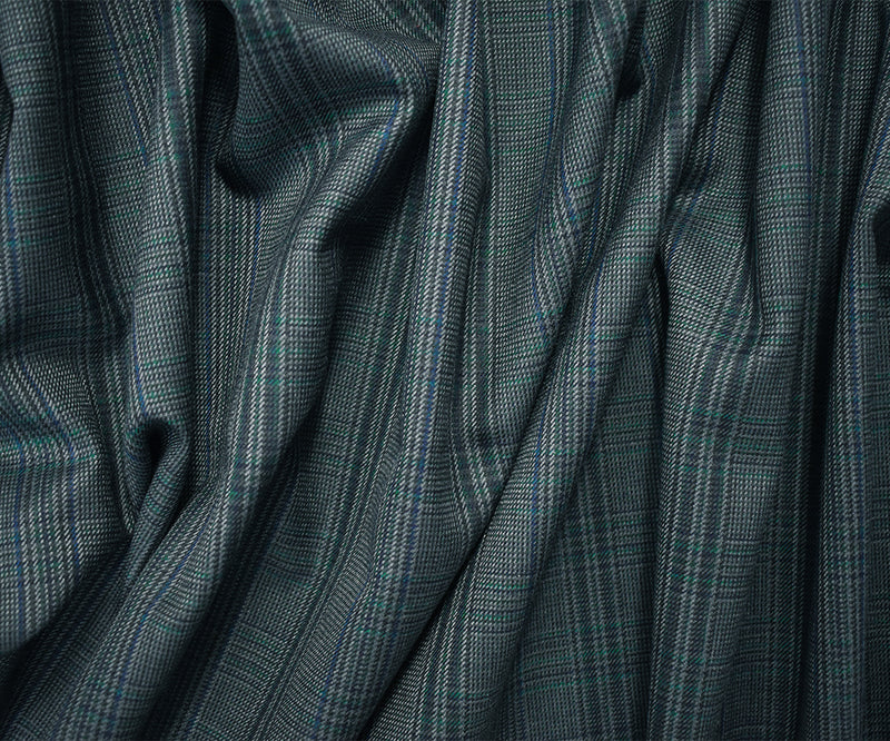 Green-Blue-Multi Wool-Poly Japanese Plaid Woven Suiting Fabric