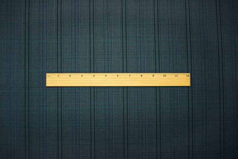 Green-Blue-Multi Wool-Poly Japanese Plaid Woven Suiting Fabric
