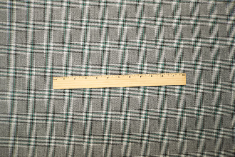 Black-Green-White Wool-Poly Japanese Plaid Woven Suiting Fabric