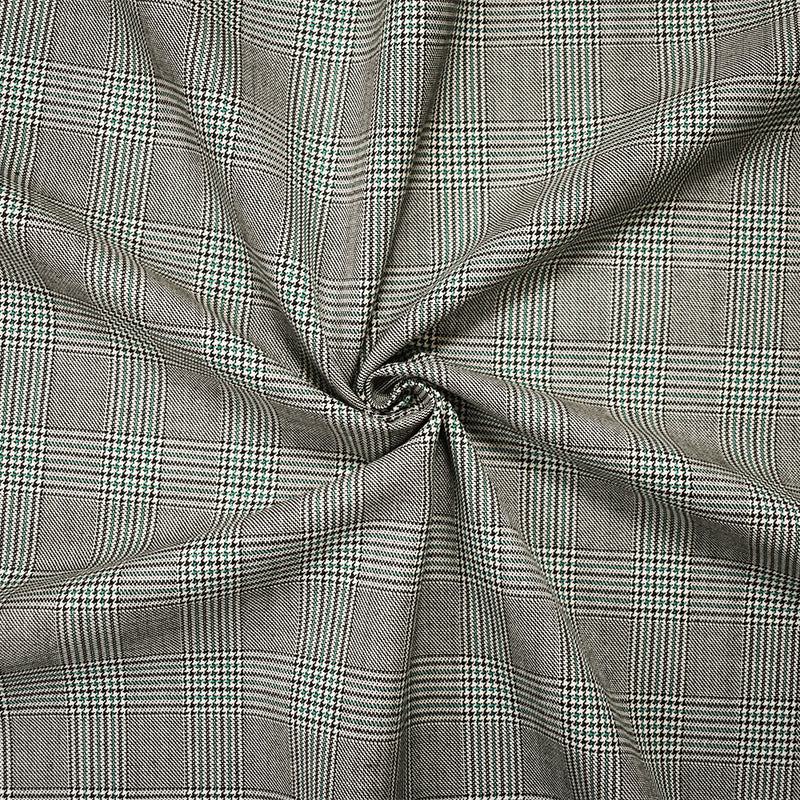 Black-Green-White Wool-Poly Japanese Plaid Woven Suiting Fabric