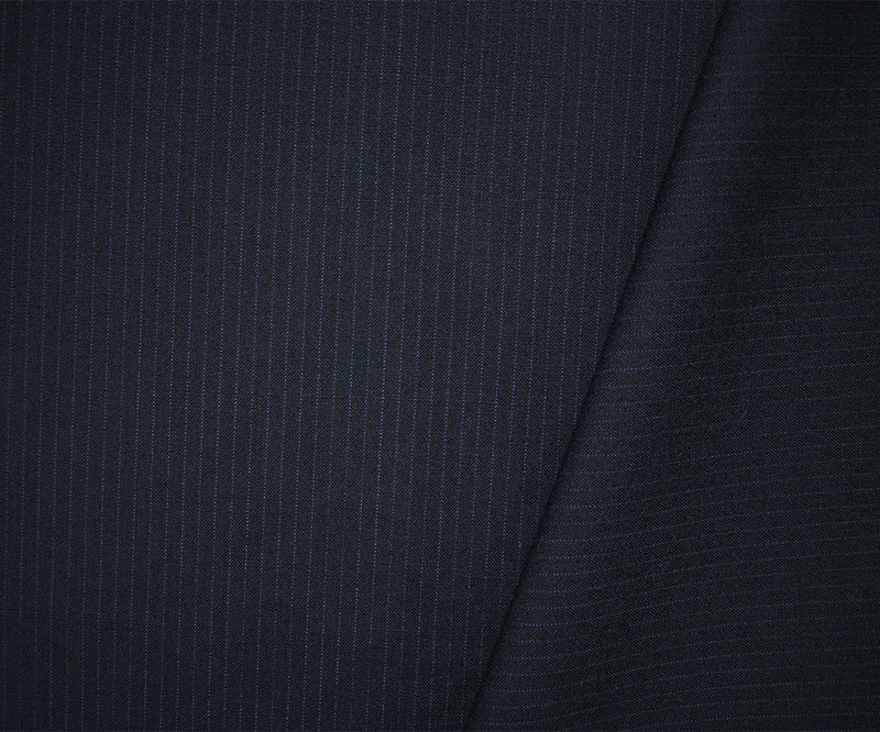 Black-Blue Wool-Polyester Japanese Vertical Stripe Shirting Woven Fabric