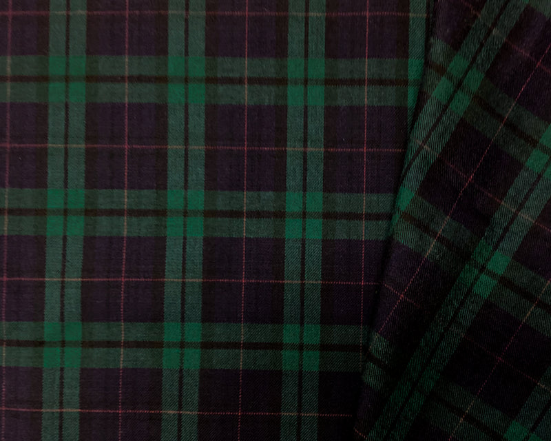 Navy-Green-Multi Poly-Wool Japanese Plaid Twill Suiting Woven Fabric