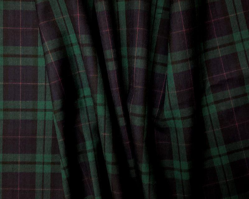 Navy-Green-Multi Poly-Wool Japanese Plaid Twill Suiting Woven Fabric