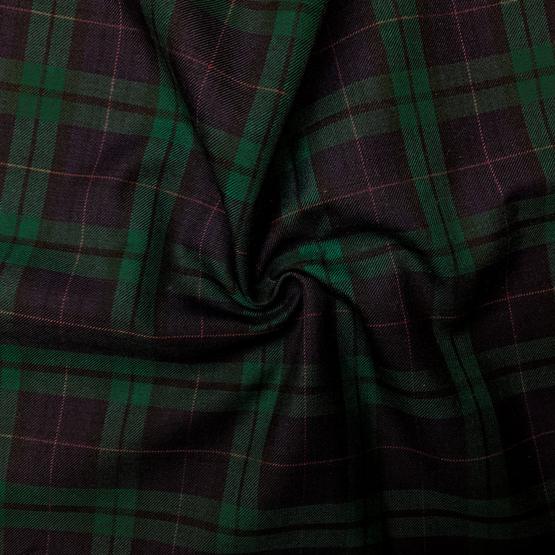 Navy-Green-Multi Poly-Wool Japanese Plaid Twill Suiting Woven Fabric