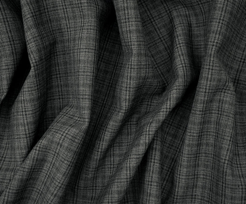 Gray-Black Polyester-Wool Plaid Shirting Woven Fabric