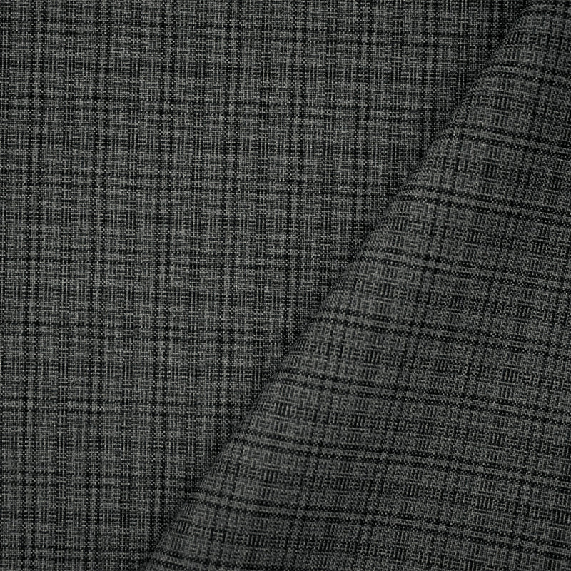 Gray-Black Polyester-Wool Plaid Shirting Woven Fabric
