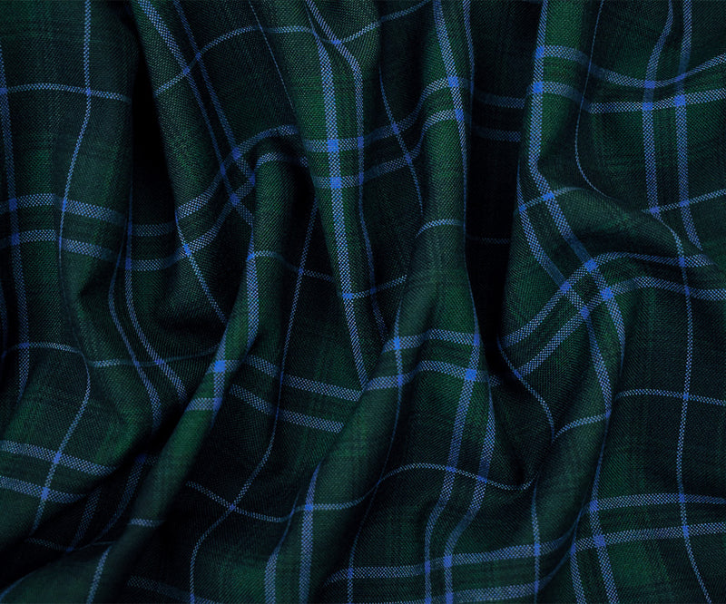 Blue-Green-Multi Poly Wool Plaid Check Shirting Woven Fabric