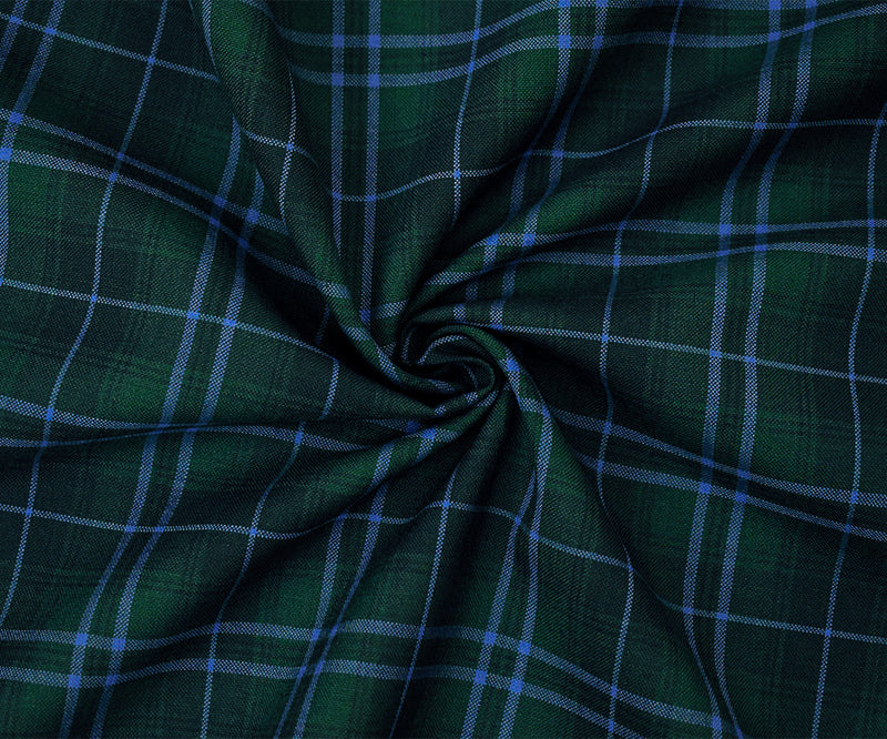 Blue-Green-Multi Poly Wool Plaid Check Shirting Woven Fabric