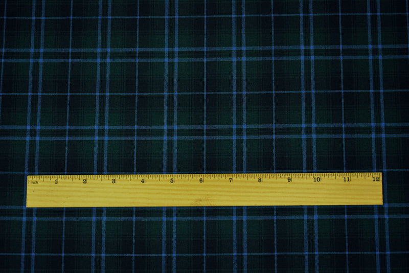 Blue-Green-Multi Poly Wool Plaid Check Shirting Woven Fabric