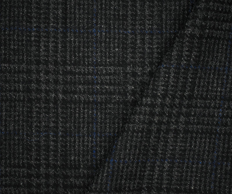 Black-Gray-Blue Wool Blend Glen Plaid Check Jacketing Woven Fabric