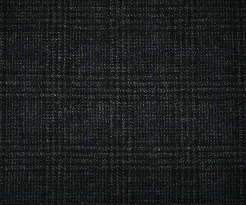 Black-Gray-Blue Wool Blend Glen Plaid Check Jacketing Woven Fabric