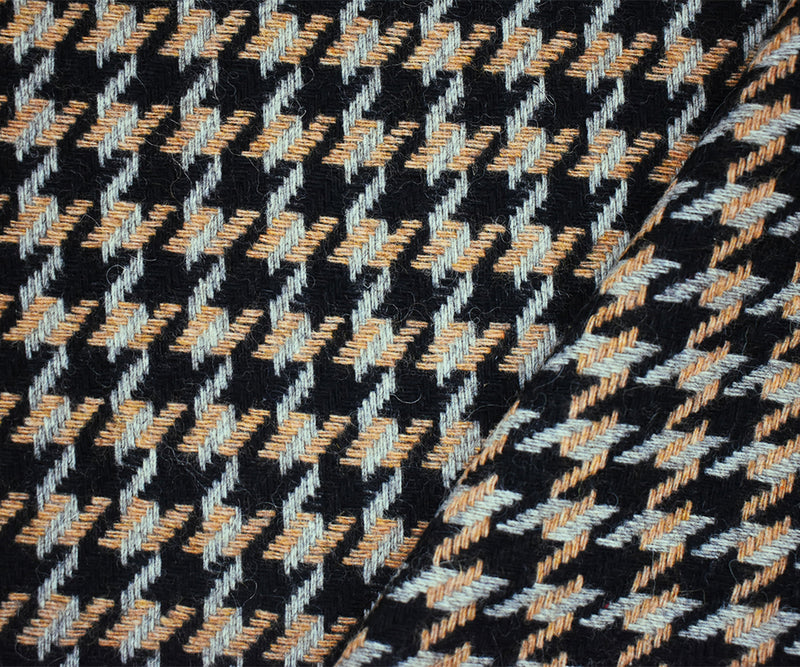 Black-Brown-Gray Wool-Poly Houndstooth Woven Jacketing Fabric