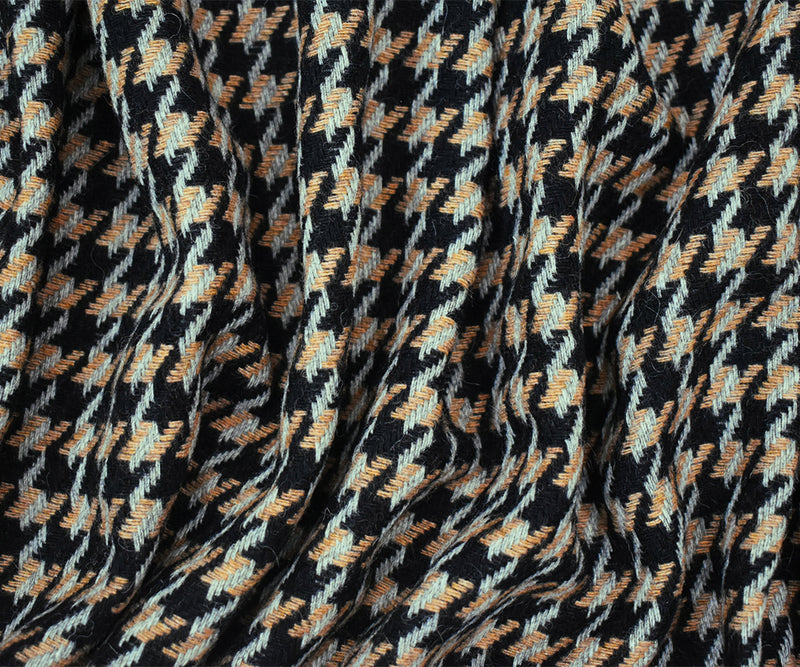 Black-Brown-Gray Wool-Poly Houndstooth Woven Jacketing Fabric