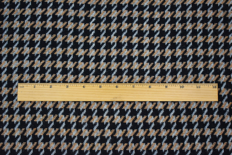 Black-Brown-Gray Wool-Poly Houndstooth Woven Jacketing Fabric