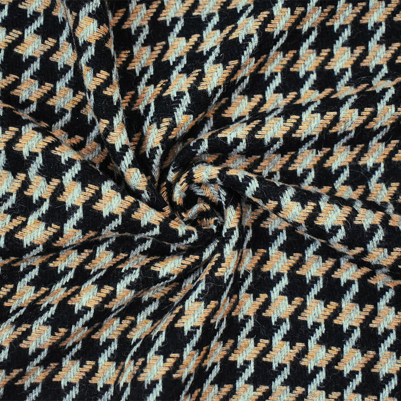 Black-Brown-Gray Wool-Poly Houndstooth Woven Jacketing Fabric