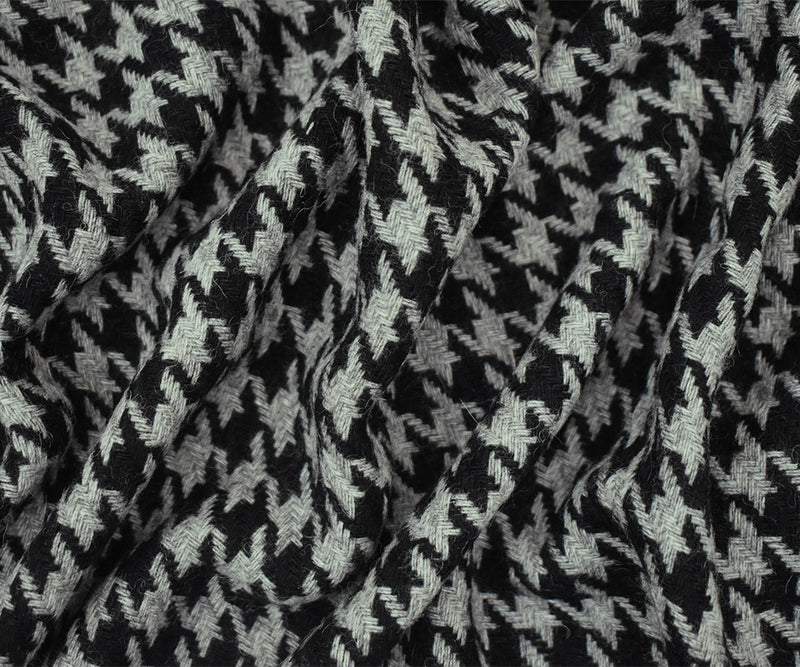 Black-Gray Wool-Polyester Houndstooth Woven Jacketing Fabric