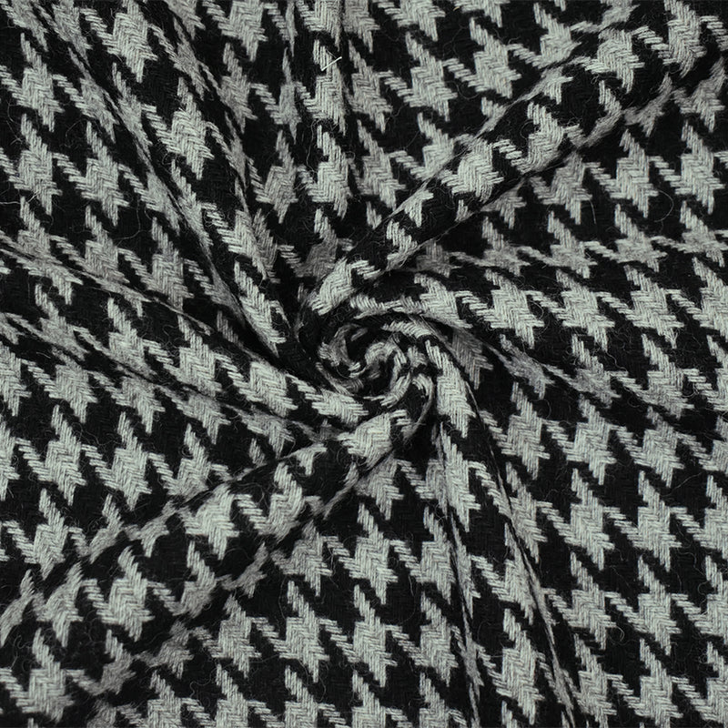 Black-Gray Wool-Polyester Houndstooth Woven Jacketing Fabric
