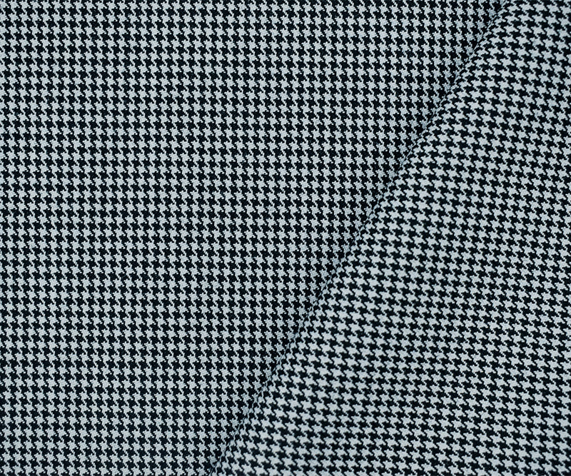 Black-Light Blue Wool-Polyester Houndstooth Woven Suiting Fabric