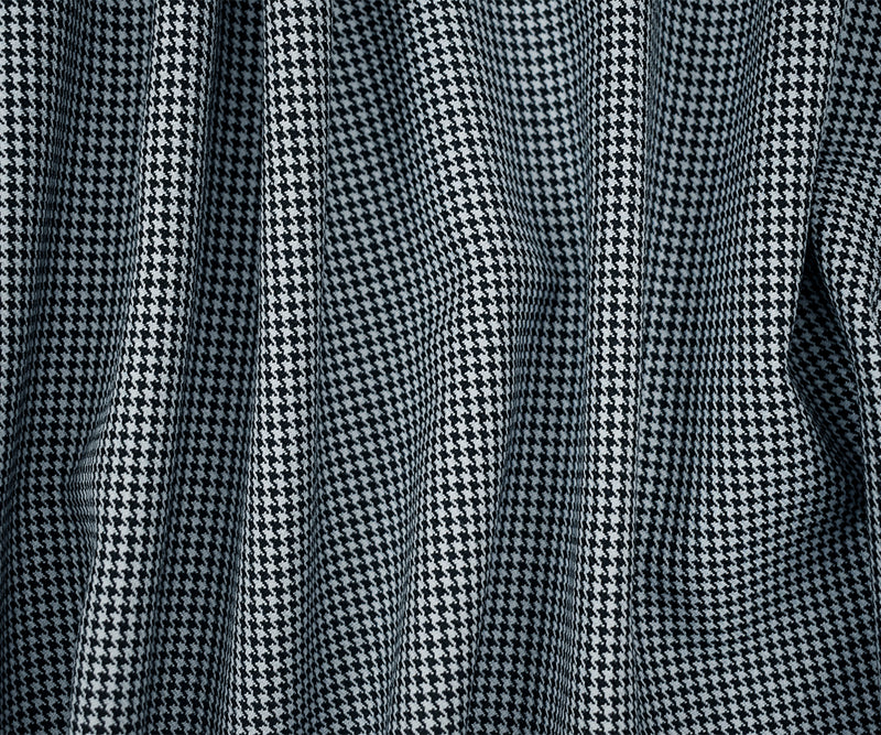 Black-Light Blue Wool-Polyester Houndstooth Woven Suiting Fabric
