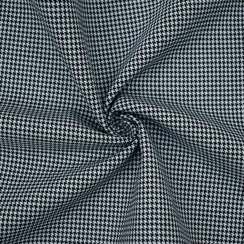 Black-Light Blue Wool-Polyester Houndstooth Woven Suiting Fabric