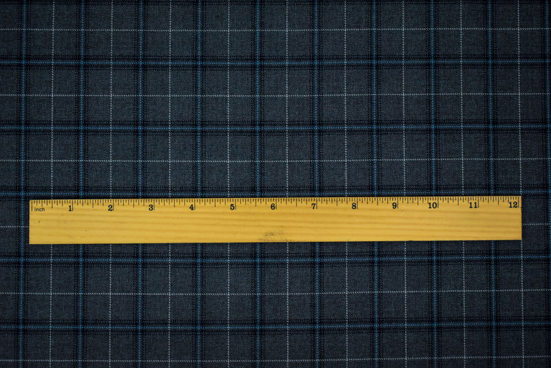 Gray-Blue-Multi Poly-Wool Plaid Woven Twill Suiting Fabric