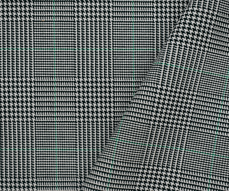Black-Gray-Green Wool-Polyester Plaid Woven Suiting Fabric