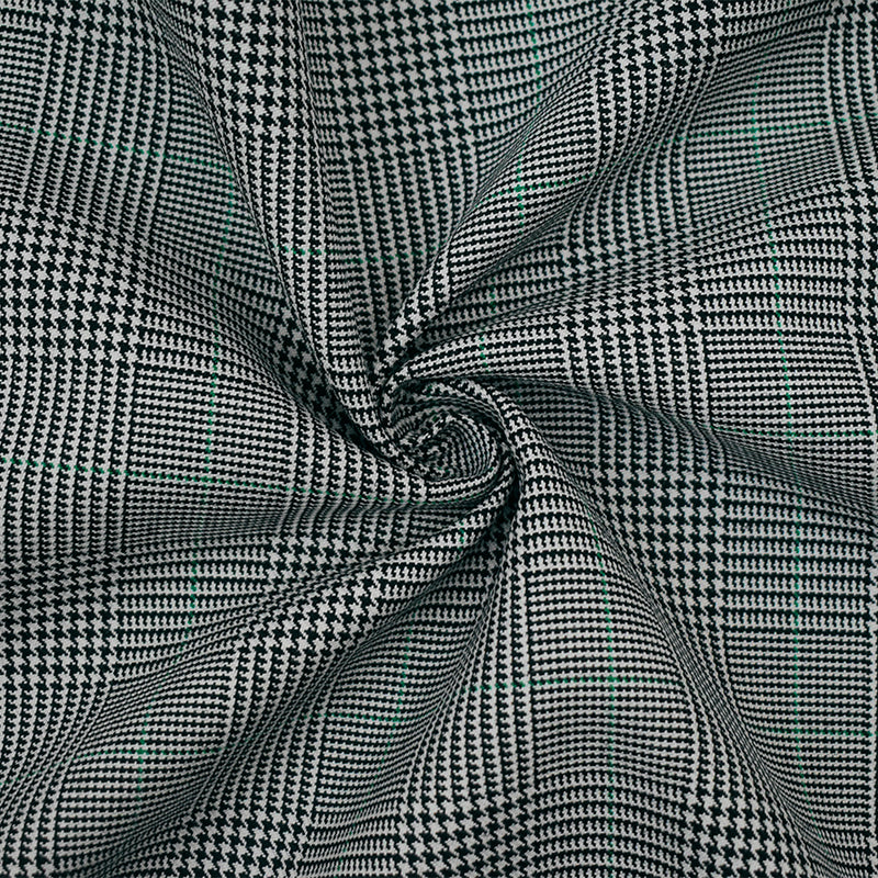 Black-Gray-Green Wool-Polyester Plaid Woven Suiting Fabric