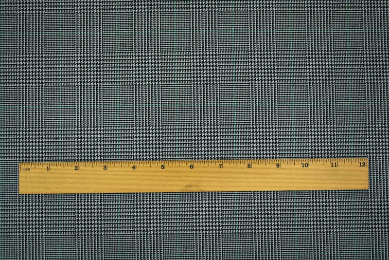 Black-Gray-Green Wool-Polyester Plaid Woven Suiting Fabric