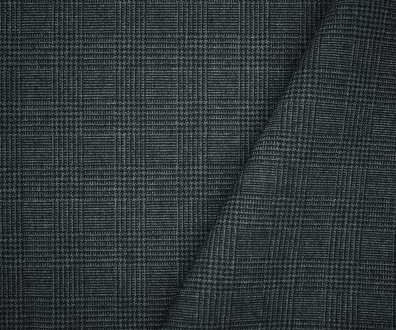 Black-Dark Gray Tropical Poly-Wool Glen Plaid Woven Shirting Fabric