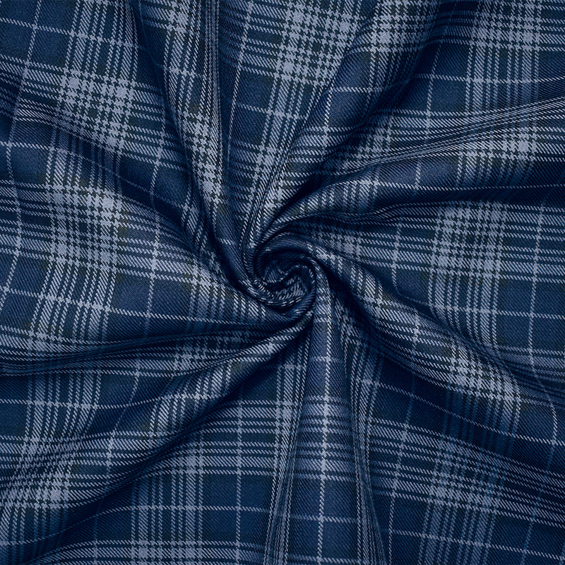 Blue-Black Wool-Polyester Plaid Woven Twill Suiting Fabric