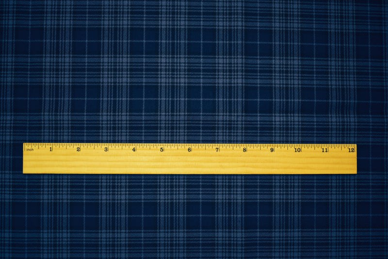 Blue-Black Wool-Polyester Plaid Woven Twill Suiting Fabric