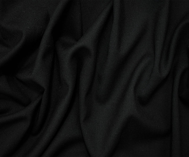 Black Wool-Polyester Black Solid Twill Woven Suiting Fabric