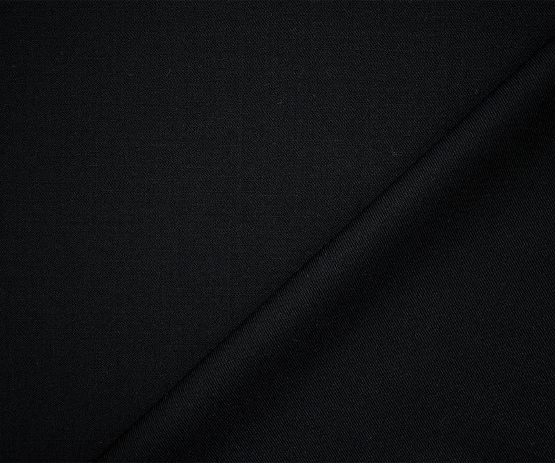 Black Wool-Poly Stretch Spandex Solid Twill Suiting Fabric