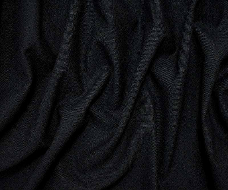 Black Wool-Poly Stretch Spandex Solid Twill Suiting Fabric