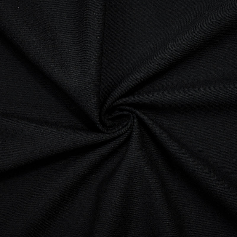 Black Wool-Poly Stretch Spandex Solid Twill Suiting Fabric