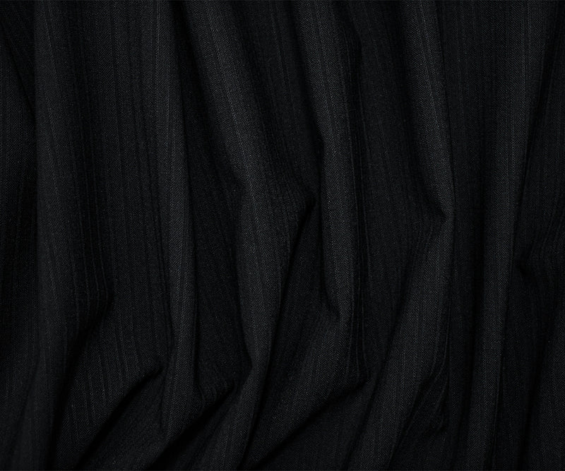 Black Tropical Wool-Poly Semi-Sheer Vertical Stripe Woven Shirting Fabric