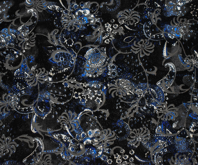Blue Nylon Blend Famous Designer Paisley Burnout Velvet Knit Fabric