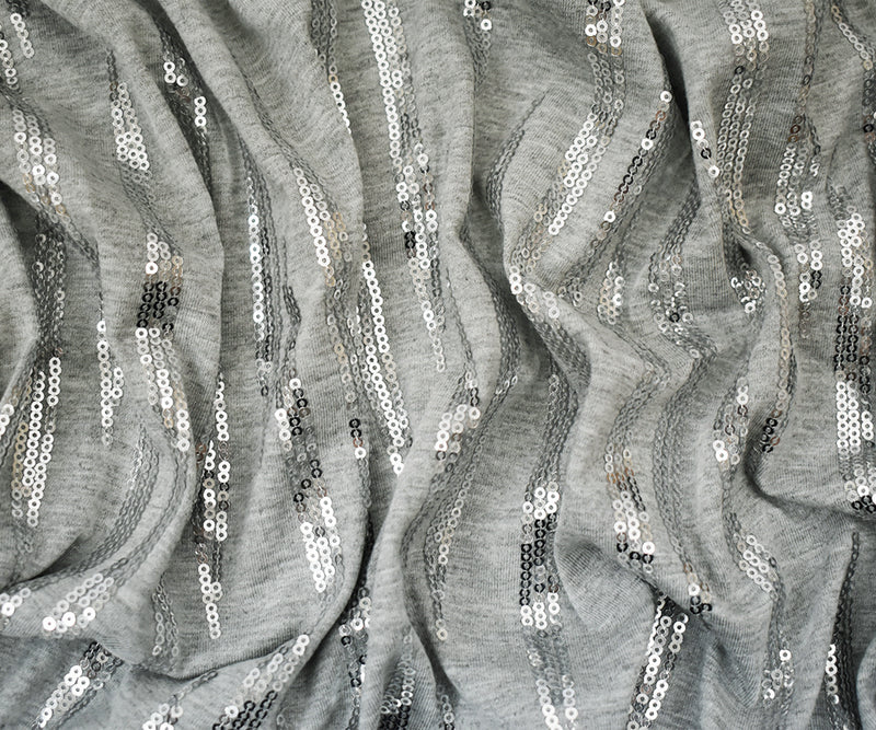 Silver Poly Blend Famous Designer Zebra Sequin Jersey Knit Fabric