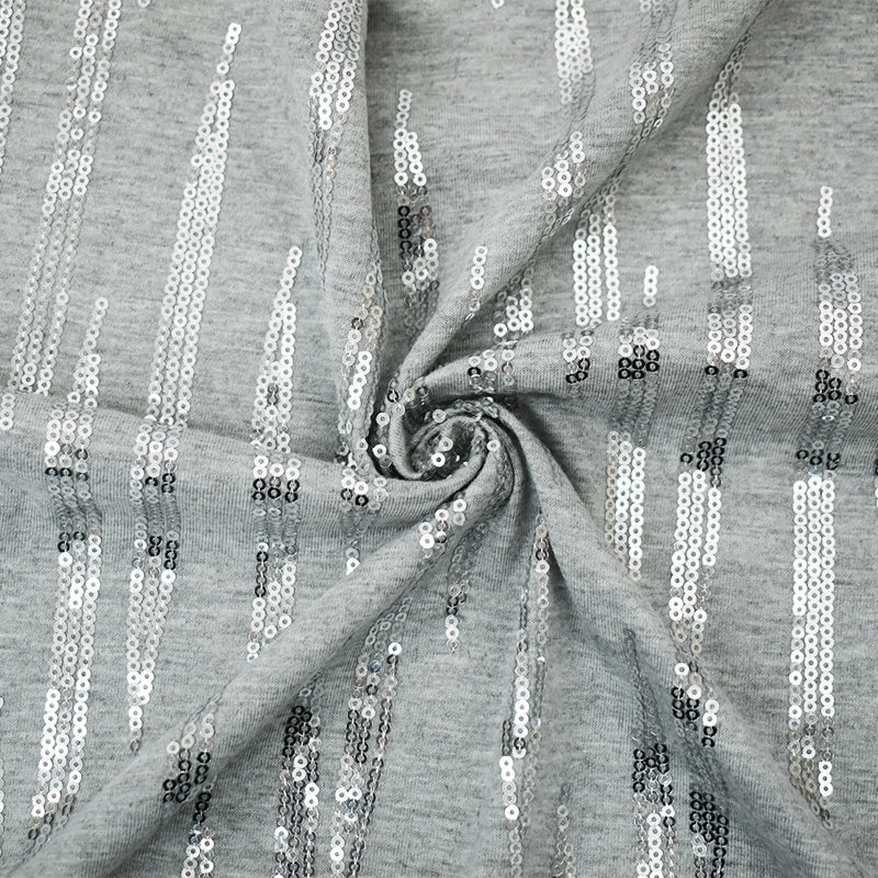 Silver Poly Blend Famous Designer Zebra Sequin Jersey Knit Fabric