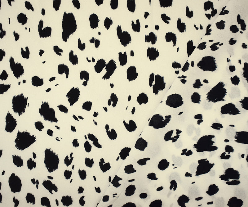 Black-White Famous Designer Spots Print Dobby Crepe Woven Fabric